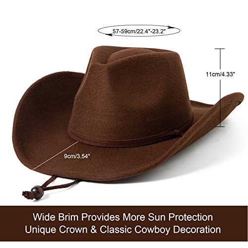 Lanzom Women Men Retro Felt Wide Brim Western Cowboy Cowgirl Hat Dress Up Hat with Wind Lanyard