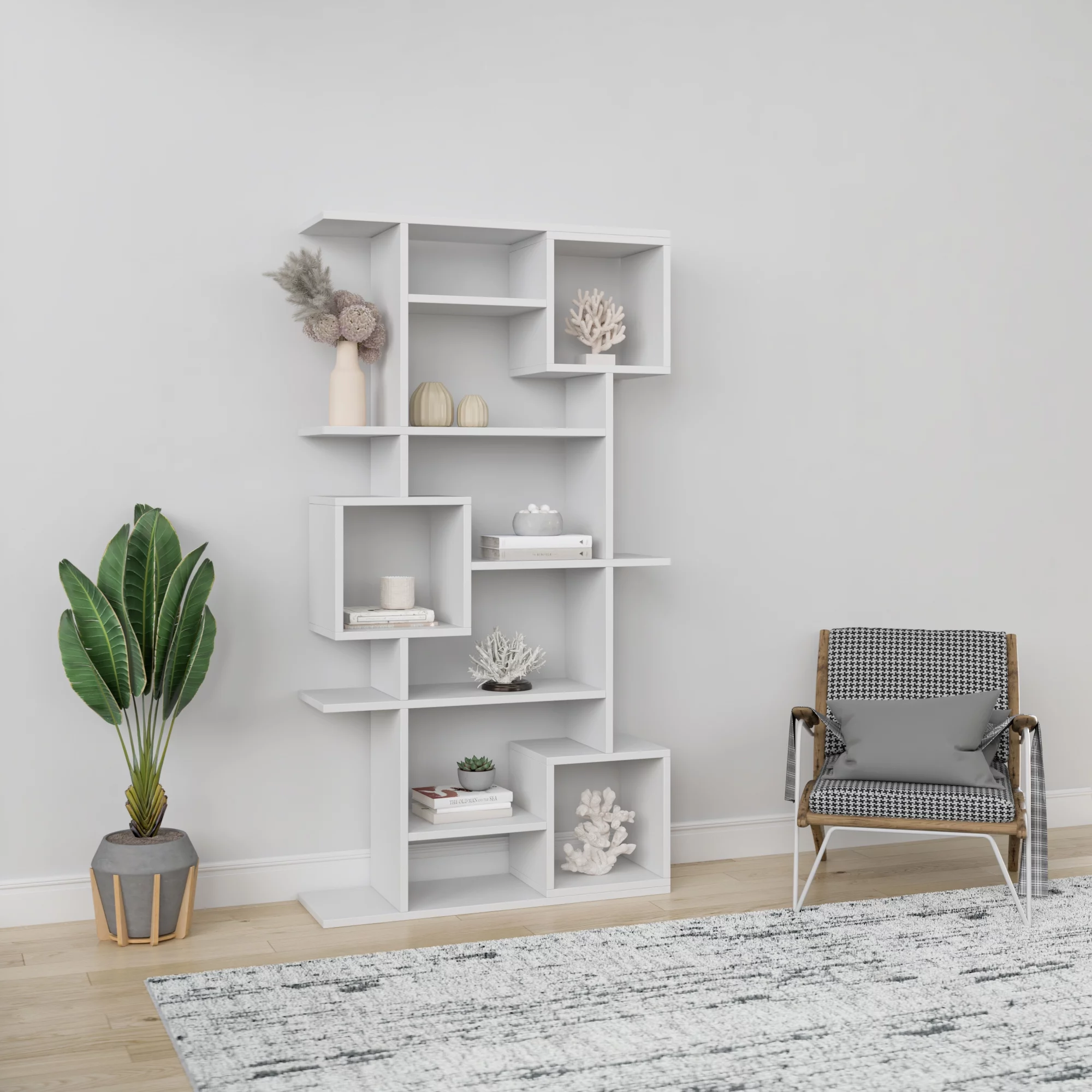 Ada Home Decor Furniture Multiple Tier Open Shelf White Barrett Modern Bookcase