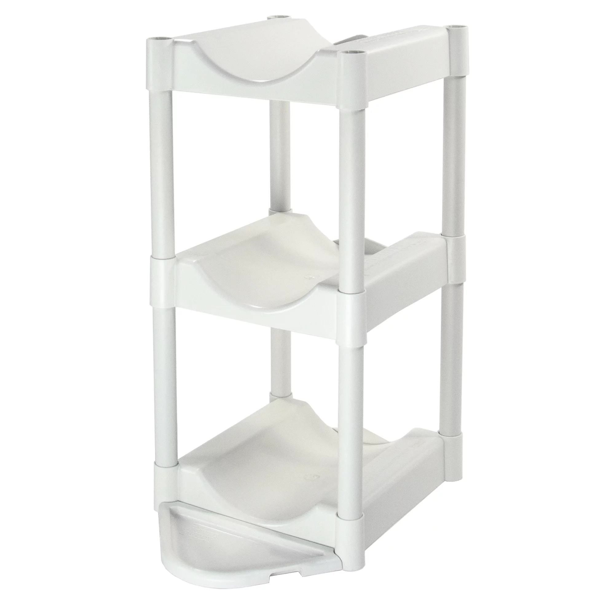 Bottle Buddy 3-Tier Storage System with Floor Protector, White, Plastic