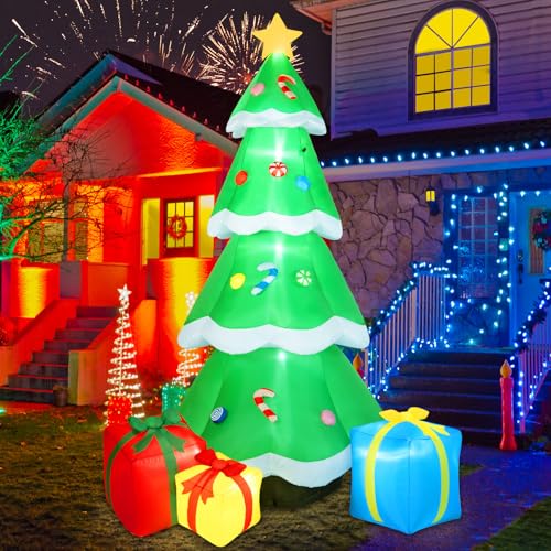 B&D 12FT Giant Christmas Inflatables Snowman Outdoor Decorations, Christmas Blow Up Snowman Inflatables Yard Decoration with Rotating Colorful LED Lights for Holiday Party Garden Yard Outdoor Decor