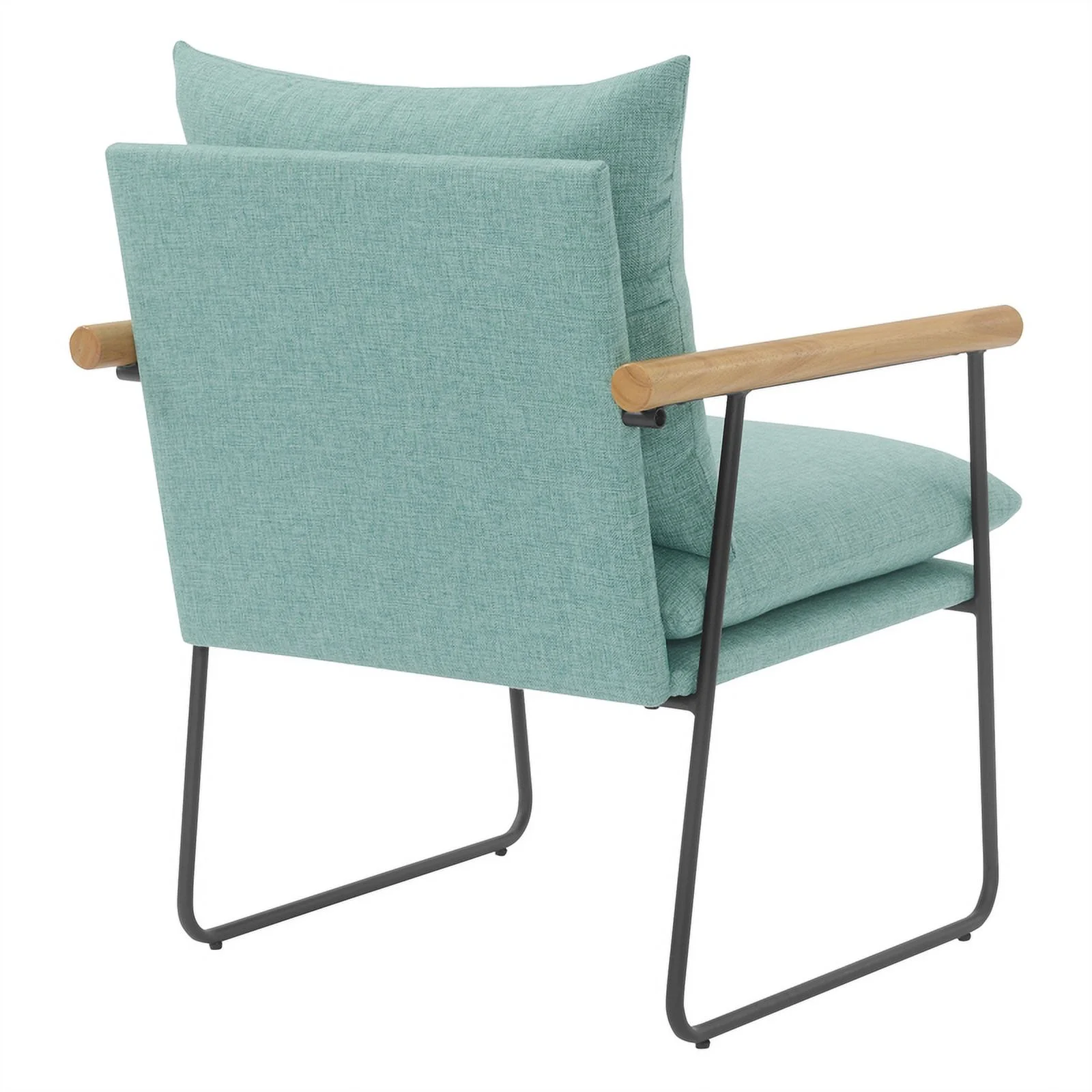 Dutton Armchair in Sage Green Fabric with Natural Arms and Black Sled Base