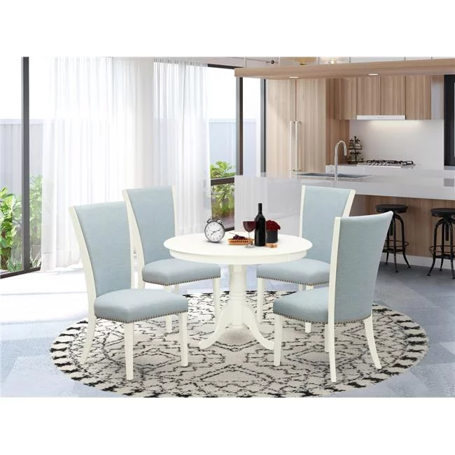 East West Furniture  Hartland Dining Table Set - Linen White & Baby Blue, Set of 4
