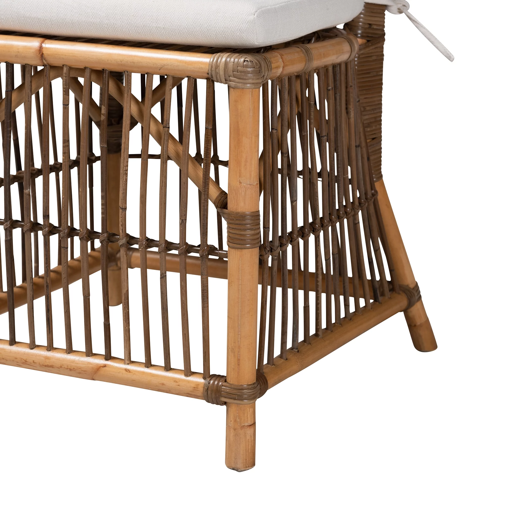 bali & pari Kim Modern Bohemian White Fabric and Natural Brown Rattan Dining Chair