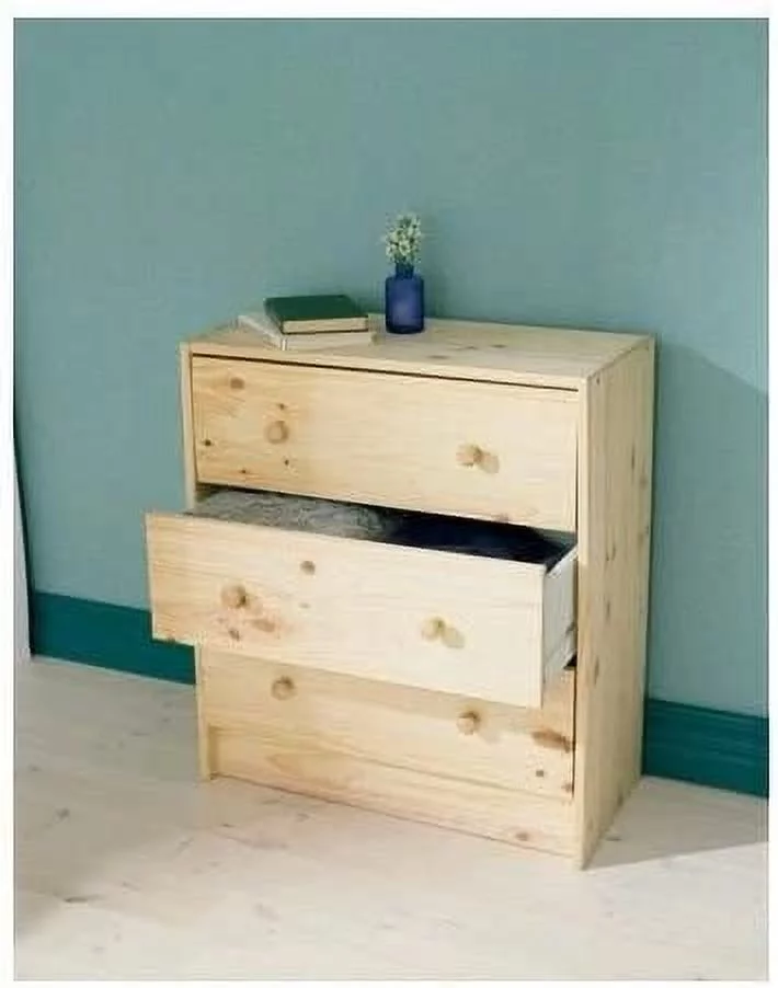 3 Drawer Dresser Chest Natural Pine Wood Home Bedroom Dorm Furniture Unfinished