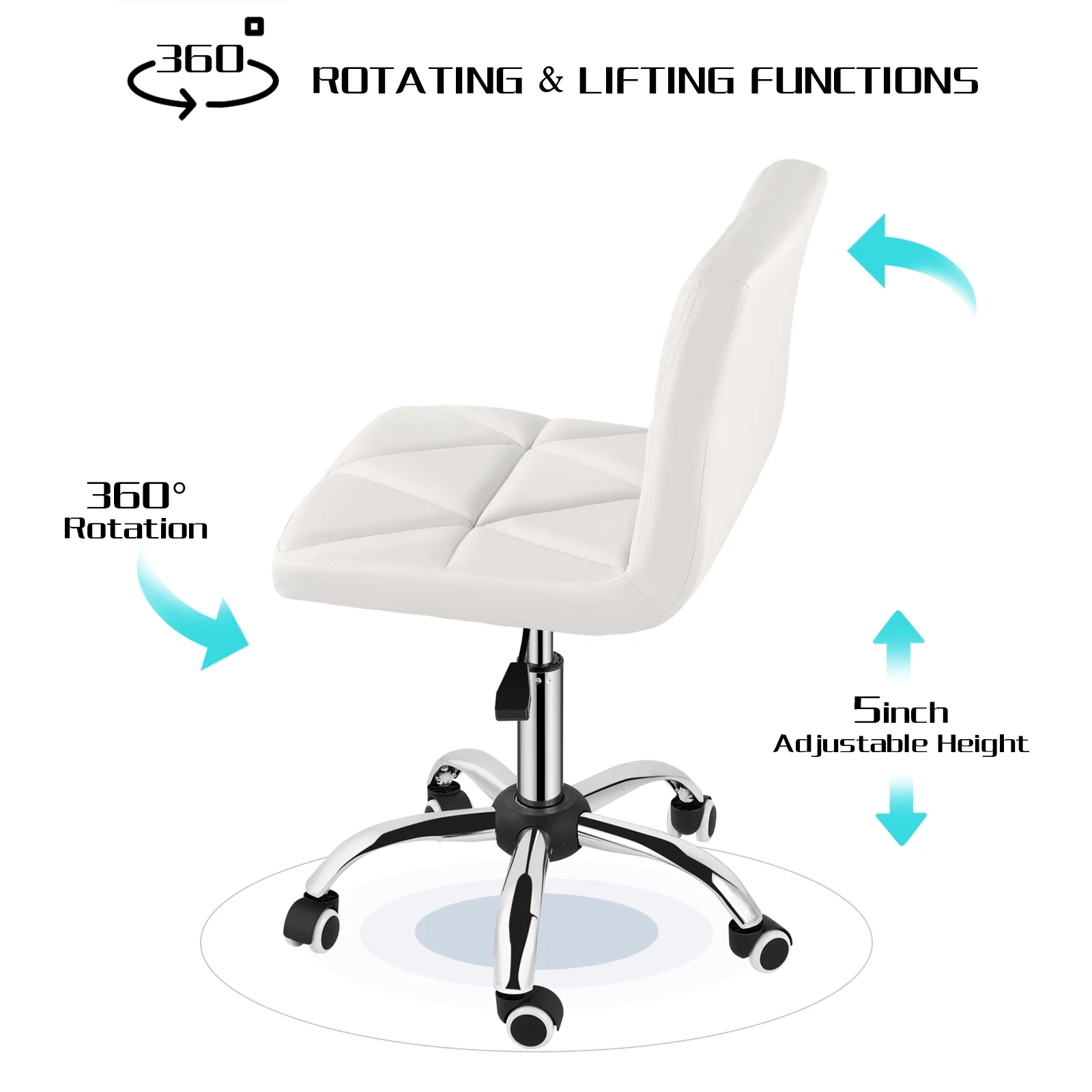 COSVALVE Armless Desk Chair Low Back Swivel Barber Chair Office Task Computer (White)