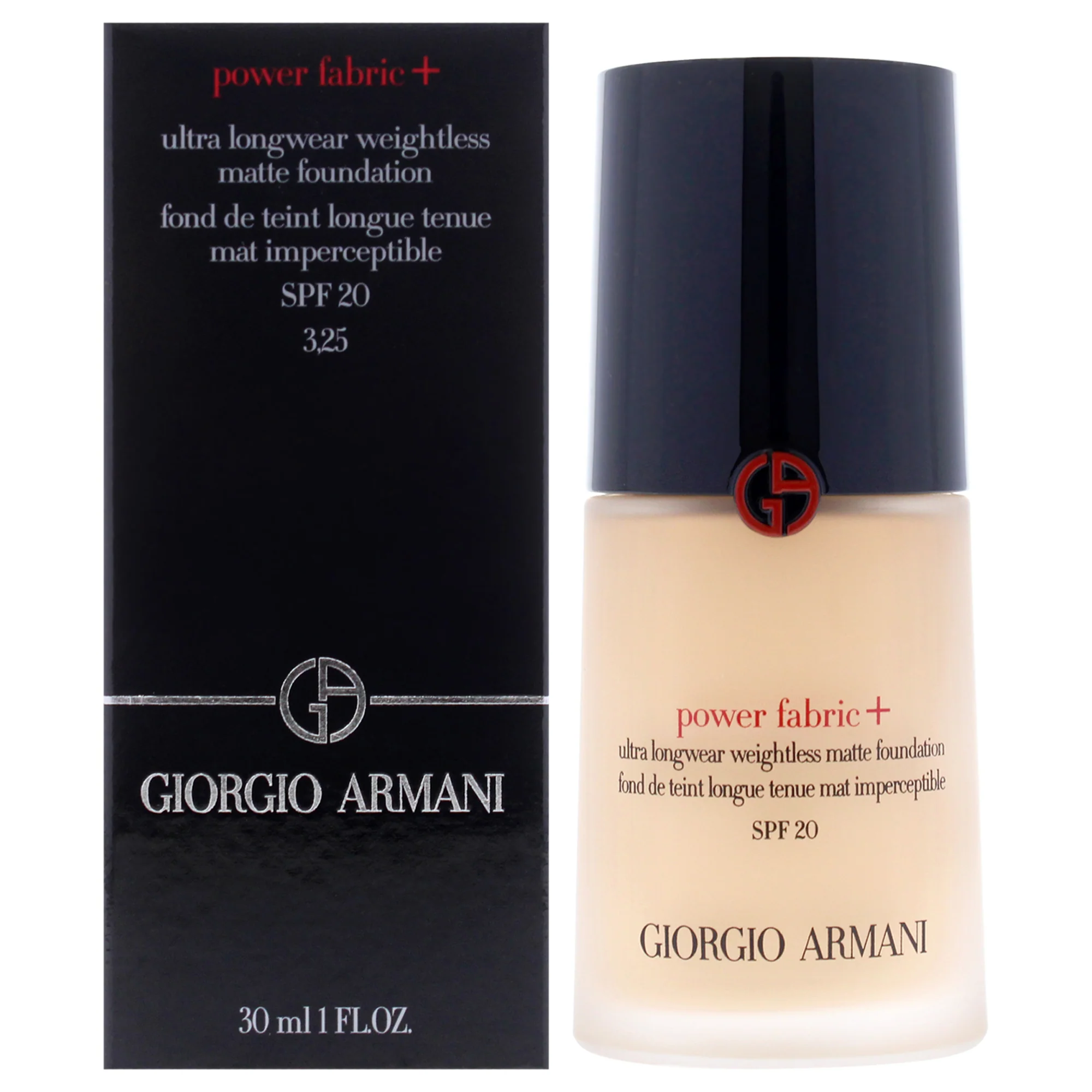 Power Fabric Plus Longwear Weightless Matte Foundation SPF 20 - 3.25 Light With Gold by Giorgio Armani for Women - 1 oz Foundation