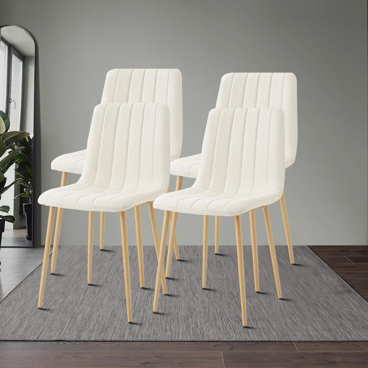 Minimalist and Comfy Velvet Fabric Upholstered Dining Chair Set of 4 with Metal Legs for Living Room, Dining Room, Light Beige