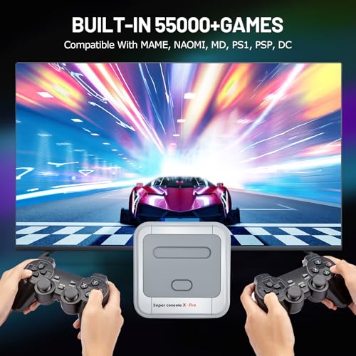 Kinhank Super Console X Pro,Retro Video Game Console with 55,000+ Games, Emulator Console Compatible Most Games, Support 4K TV HD/AV Output, 2 Wireless Controllers,Gift for Men