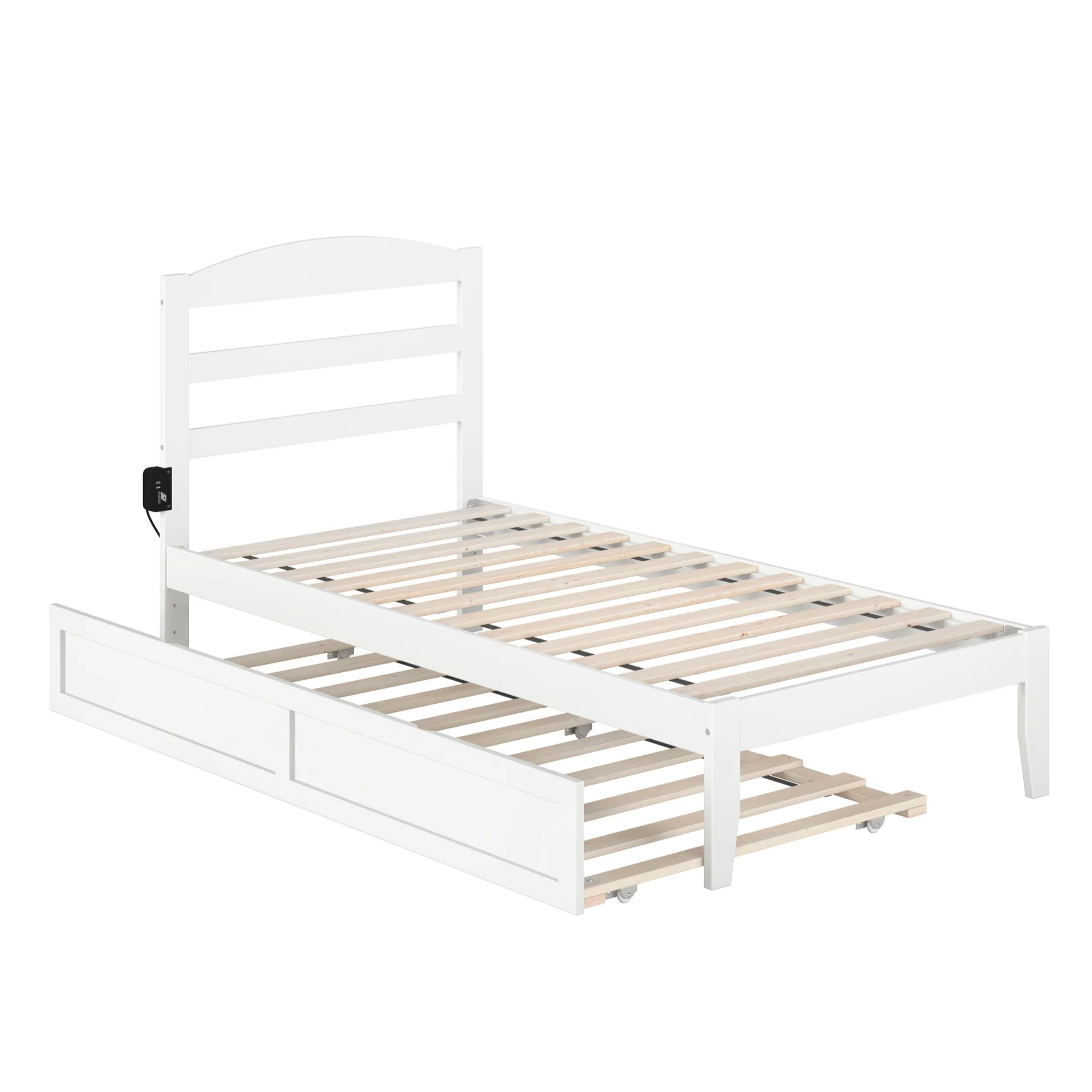 AFI Warren Solid Wood Twin Bed with Twin Trundle with USB Charger in White