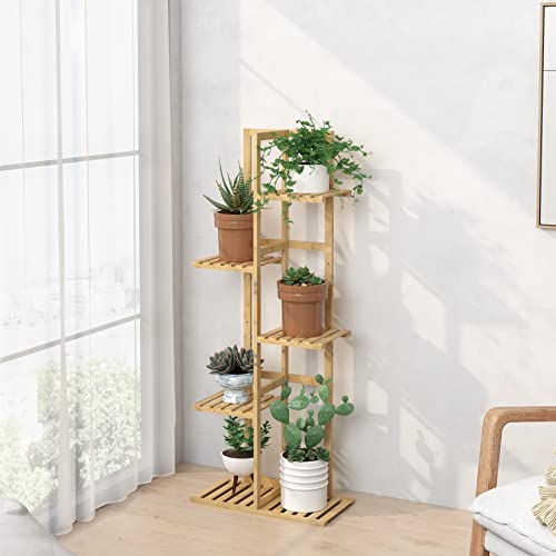 Laiensia Bamboo Plant Stand Rack 6 Tier,Multiple Stand Holder Shelf Rack, Indoor&Outdoor Planter Display Shelves for Patio Garden, Living Room, Corner Balcony and Bedroom,Wood Color