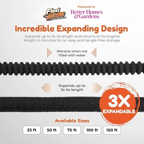 Flexi Hose with 8 Function Nozzle, 50FT - Lightweight Expandable Garden Hose, No-Kink Flexibility, 3/4 Inch Solid Brass Fittings and Double Latex Core