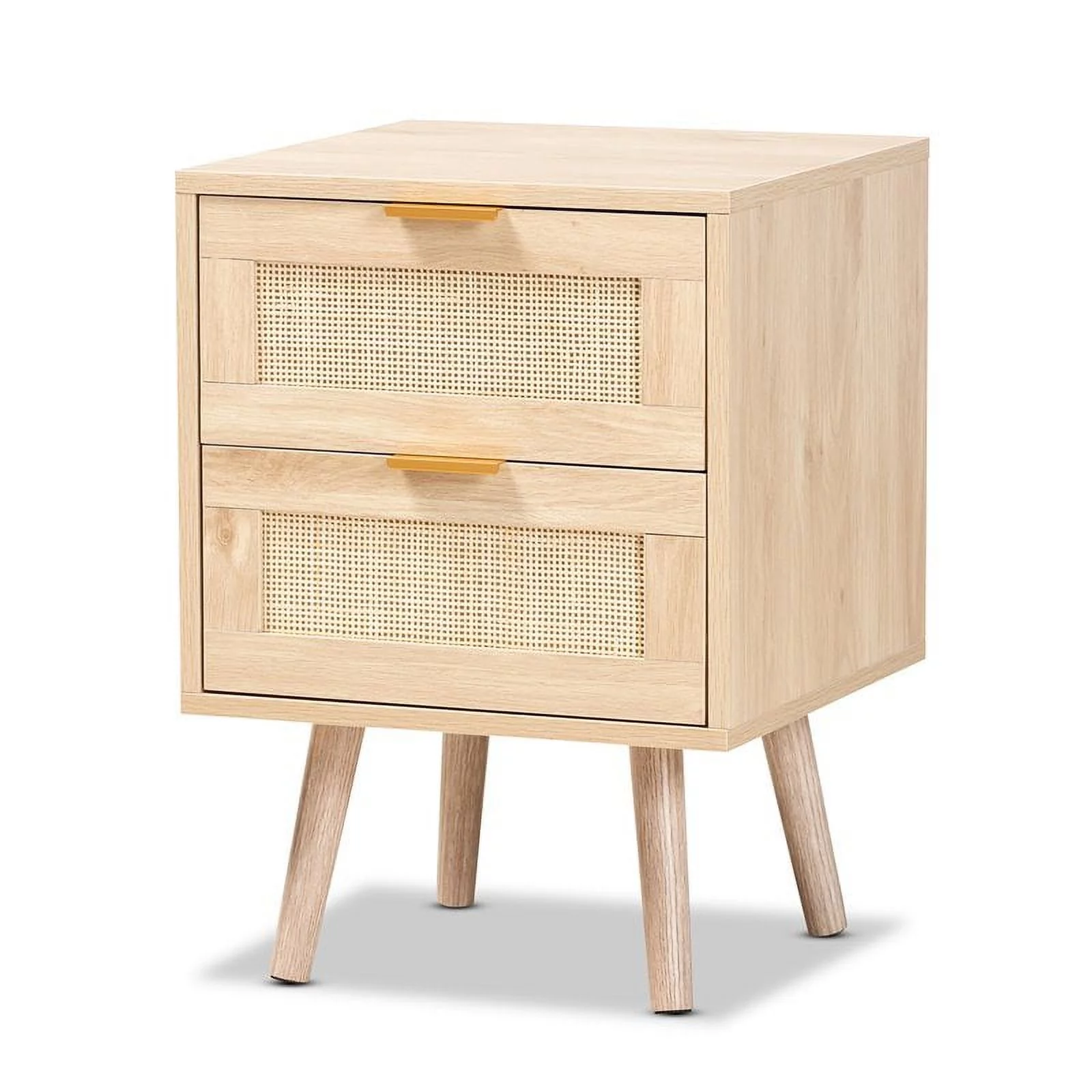 Bowery Hill Light Oak Brown Finished Wood and Rattan 2-Drawer Nightstand