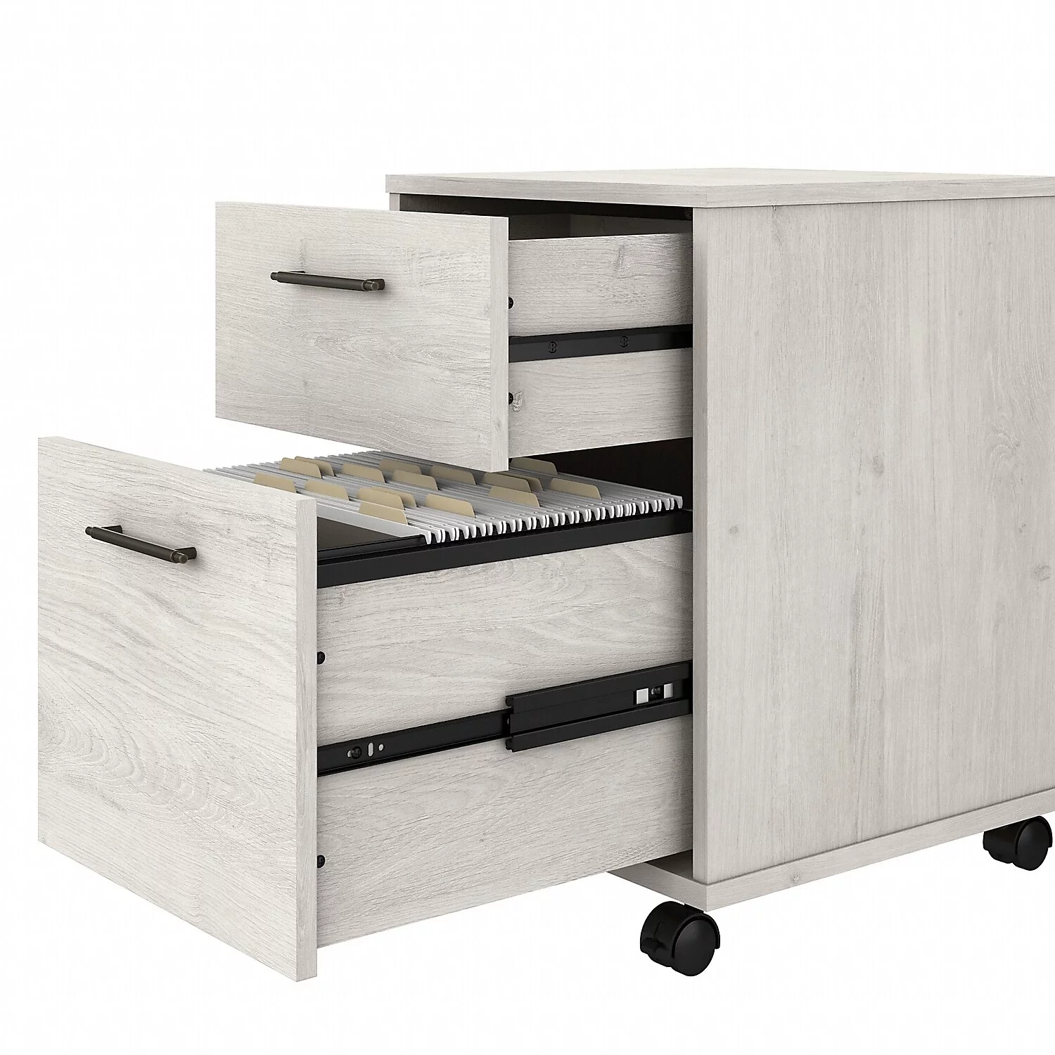 Key West 60W L Shaped Desk with Drawers and Bookcase in White - Engineered Wood
