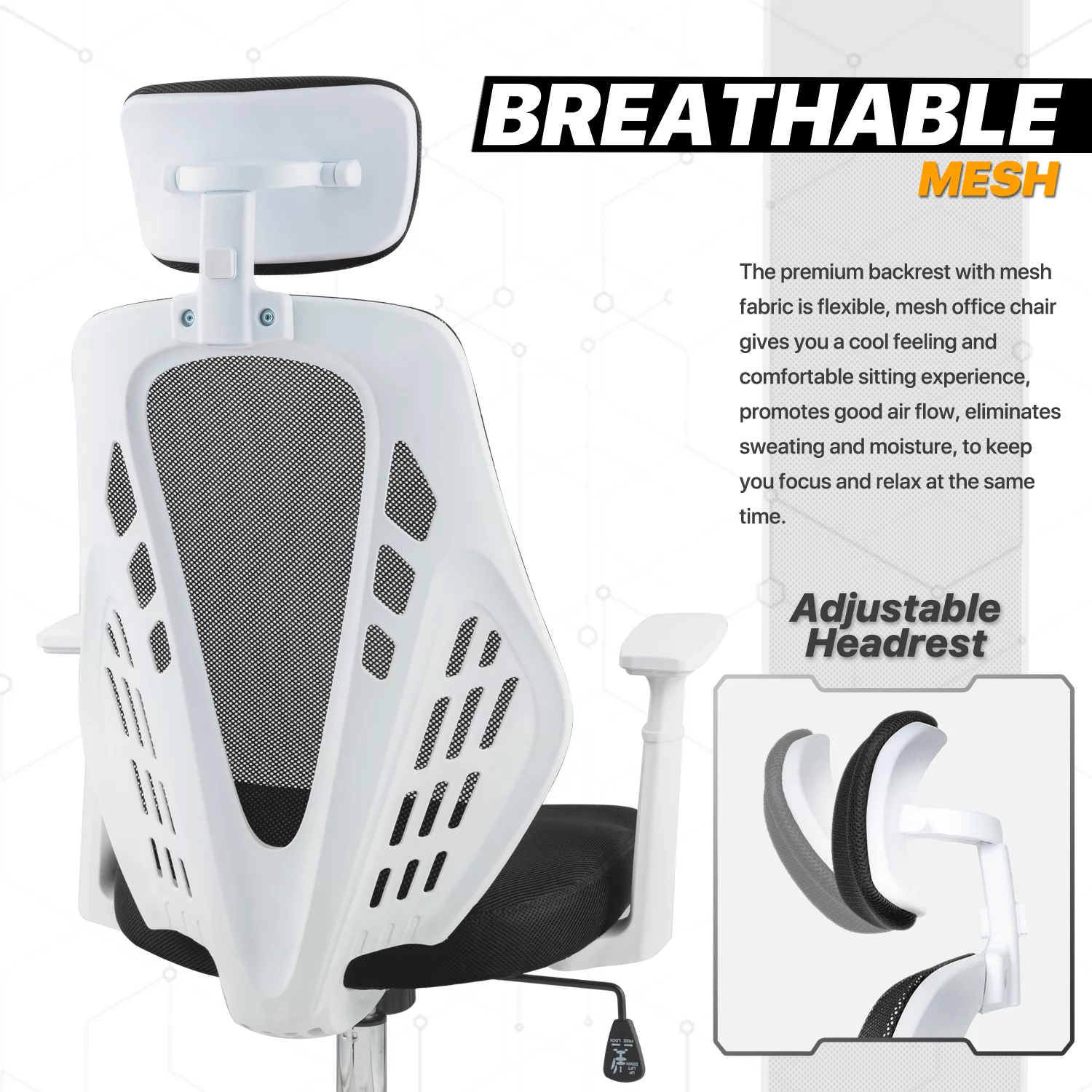 MoNiBloom Office Computer Mesh Task Chair, High Back Rolling Seat with Adjustable Headrest, Black