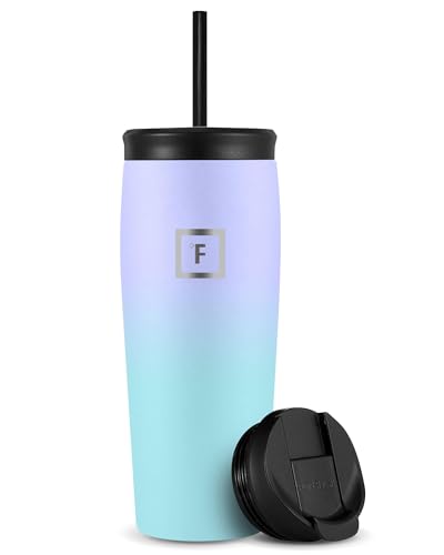 IRON °FLASK Nomad Tumbler - 2 Lids Straw/Flip, Vacuum Insulated Stainless Steel Bottle, Double Walled, Drinking Cup, Thermo Coffee Travel Mug, Water - Blue Waves, 16 Oz
