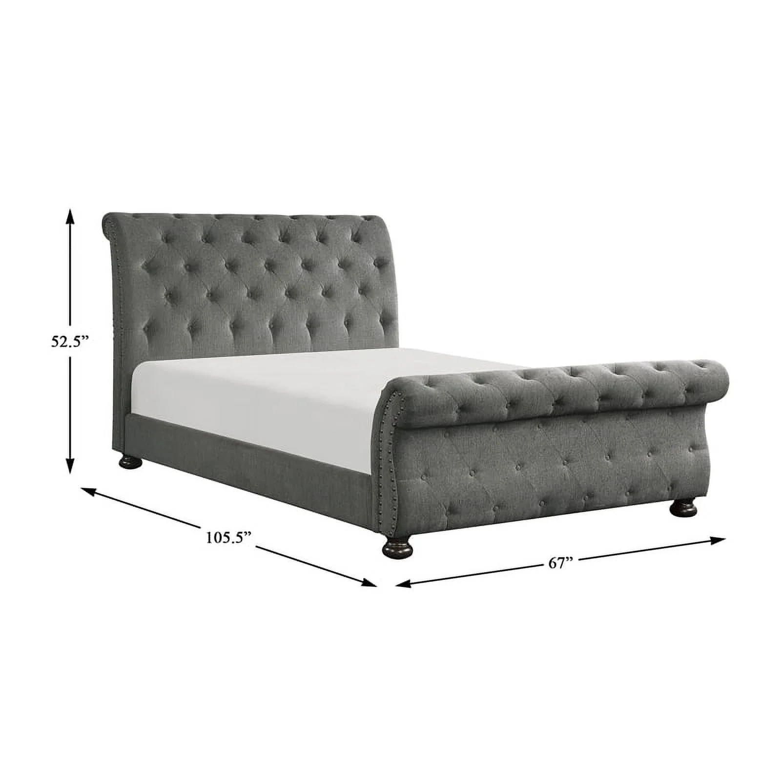 Lexicon Crofton Classic Wood Tufted Sleigh Bed, Queen, Dark Gray