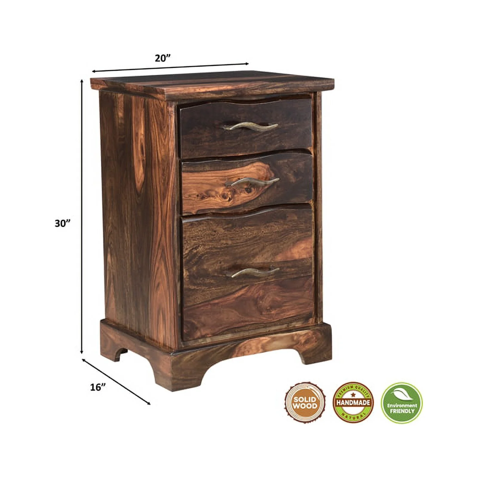 Taran Designs Darcy 3-drawer Live Edge Solid Wood Filing Cabinet in Dark Brown