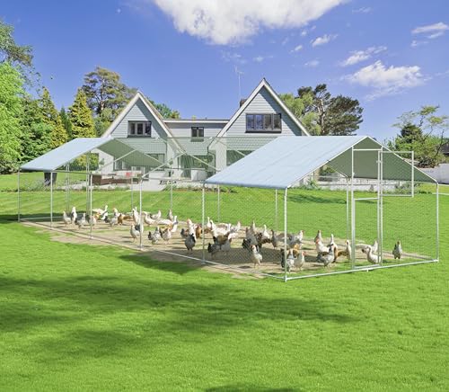 Polar Aurora Metal Chicken Coop, Large Outdoor Chicken Pen, Walk-in Chicken Run for 6-20 Chickens, Double Door Chicken House with Waterproof UV Protection Cover for Backyard (Spire-L)