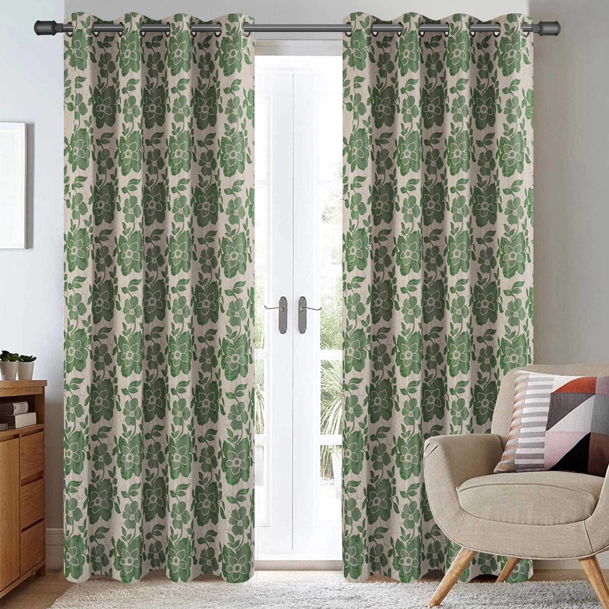 Breanne Floral Jacquard Grommet Window Panel, Green, 54x84 Inches