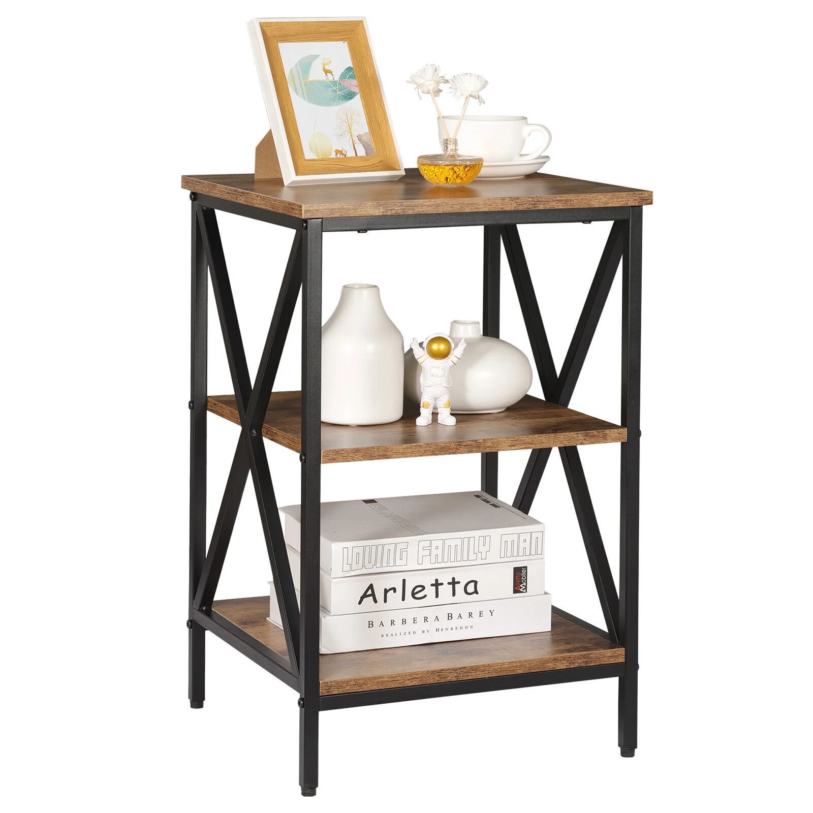 Versatile X-shaped Legs End Table 3-Tier Side Table Display Storage Home Table