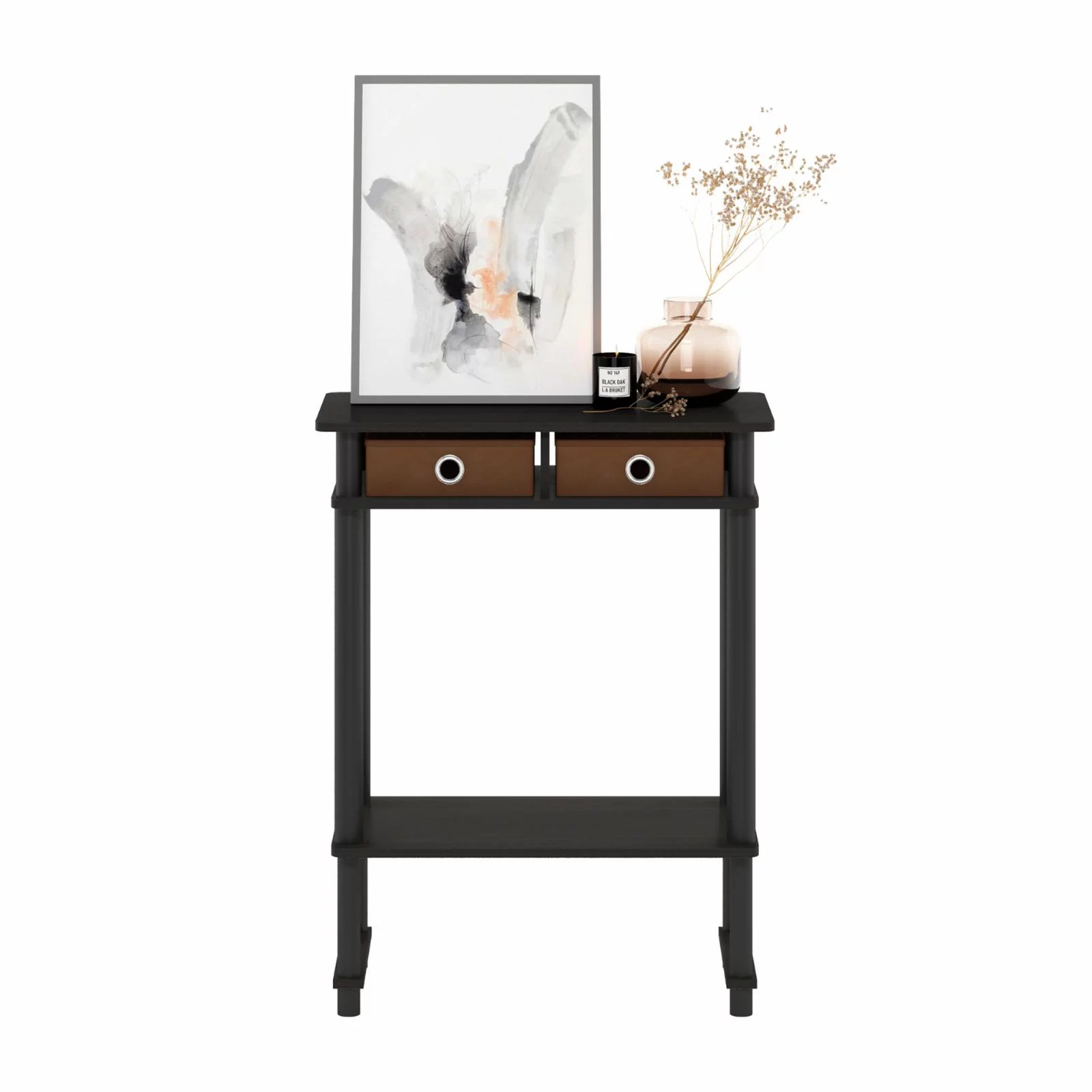 Furinno Turn-N-Tube Tall-Wide Hallway Console Table with Bin, Espresso/Brown