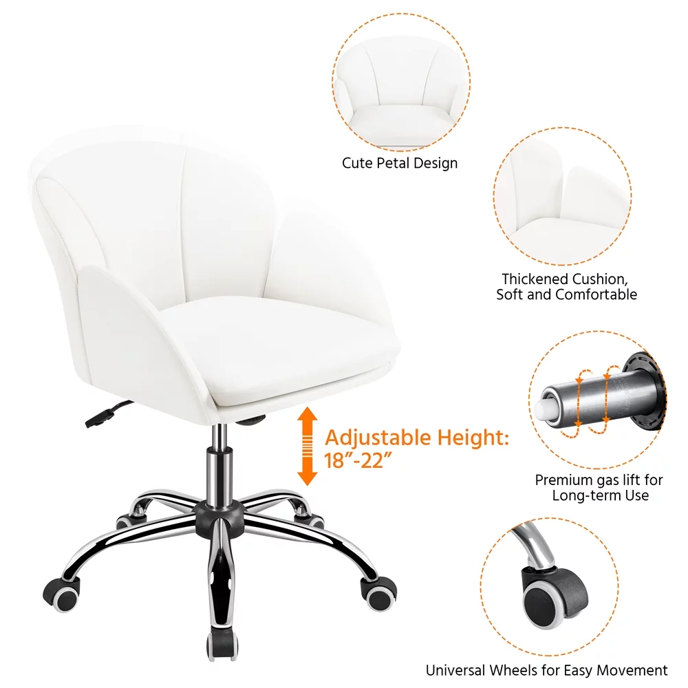 Yaheetech Swivel Rolling Desk Chair Makeup Vanity Chair with Armrests, White