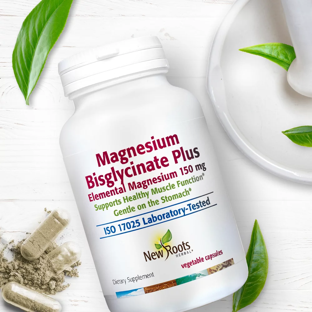 New Roots Herbal - Magnesium Bisglycinate Plus, 120 Capsules - 150 mg Elemental Magnesium per Capsule Supports Healthy Muscle Function · Gentle on The Stomach