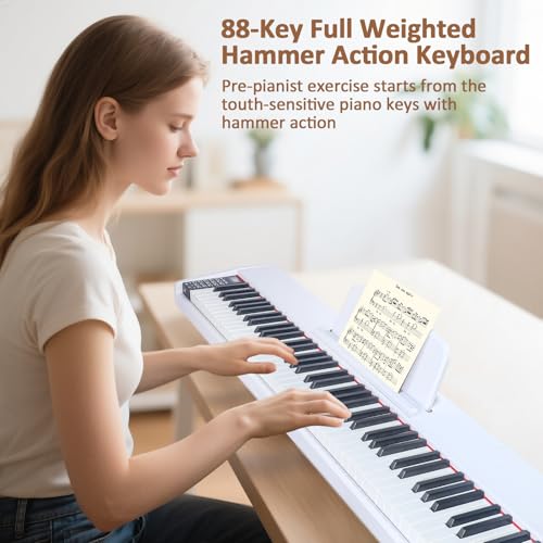 88 Key Digital Piano Keyboard,88 Key Full Size Weighted Hammer Action Electric Keyboard Piano with 200 Rhythms,200 Tones, Piano Keyboard with Stand, TriplePedal,Headphone, Carrying Bag/hs