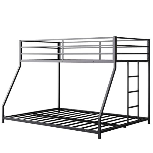 Heavy Duty Bunk Bed Frame with Ladder, Twin XL Over Twin XL Bunk Beds with Safety Guardrails, Adults Bunk Beds with Noise-Reducing Rubber Stoppers, Easy Assemble, Black