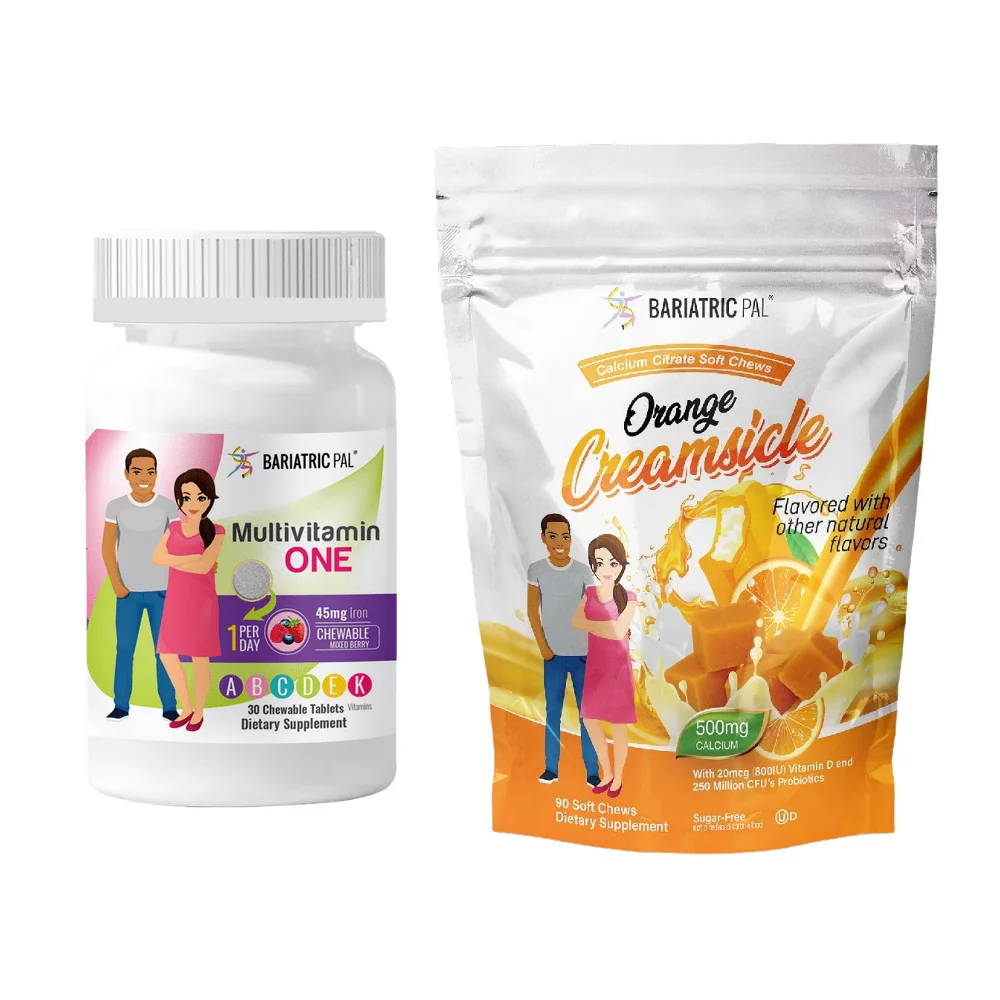 Duodenal Switch Vitamin Pack - Chewables Size: 1-Month Supply, BariatricPal Multivitamin ONE: Mixed Berry Chewable with 45mg Iron, BariatricPal Calcium Citrate Soft Chews: Orange Creamsicle