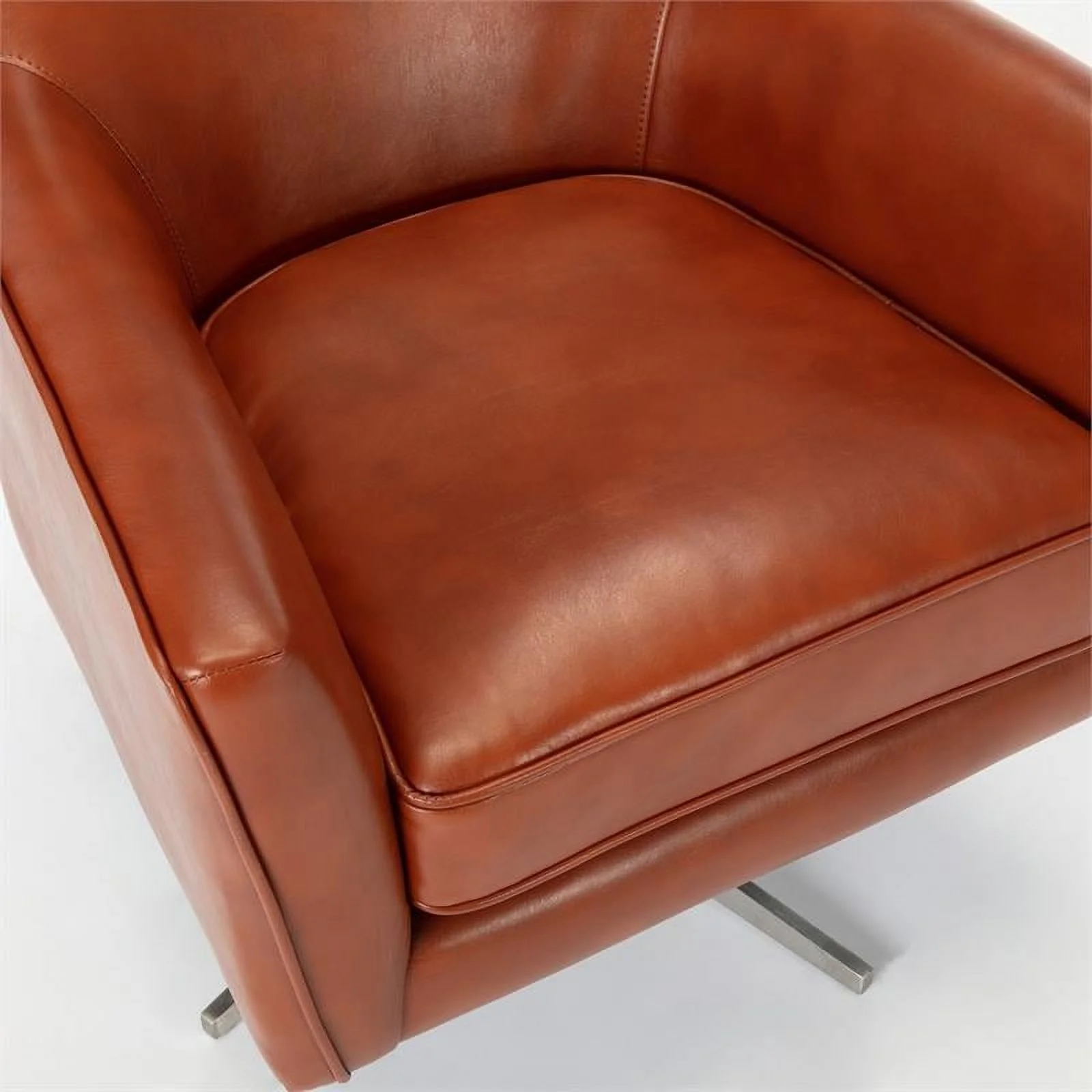 Bowery Hill Mid-Century Faux Leather Swivel Armchair in Caramel Brown