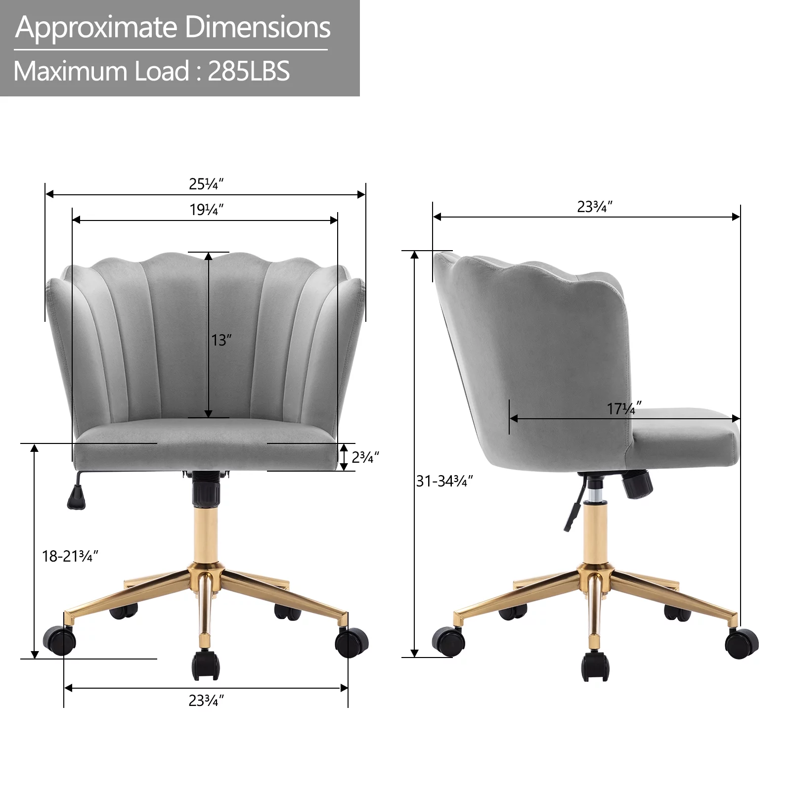 Duhome Home Office Chair Task Chair Velvet Swivel Gray 1 Pcs