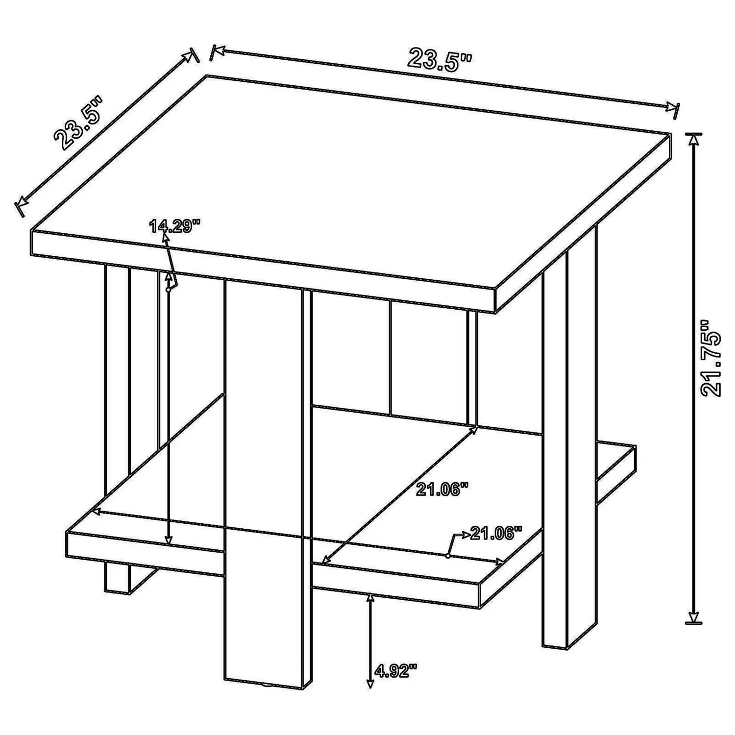 BenJara Dew 24 Inch Side End Table with Lower Shelf, Engineered Wood, Mango Brown