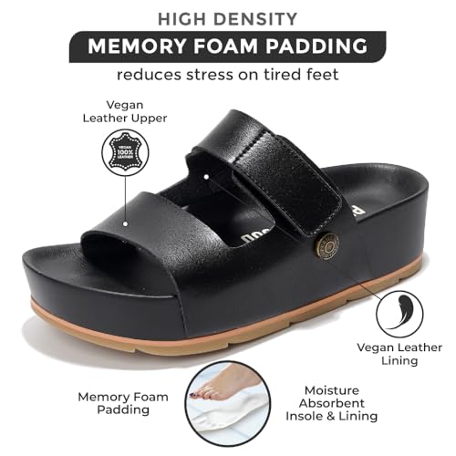 Project Cloud Genuine Leather Platform Sandals Women Footwear - Beach Summer Wedges with Comfortable Memory Foam Insole - Non Slip & Lightweight Wedge Sandals for Women 2025