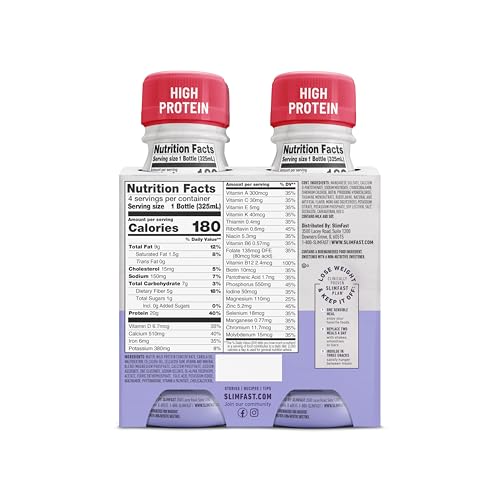 SlimFast Protein Shake, Chocolate- 20g Protein, Meal Replacement Shake Ready to Drink, High Protein with Low Carb and Low Sugar, 24 Vitamins and Minerals, 12 Count (Pack of 1) (Packaging May Vary)
