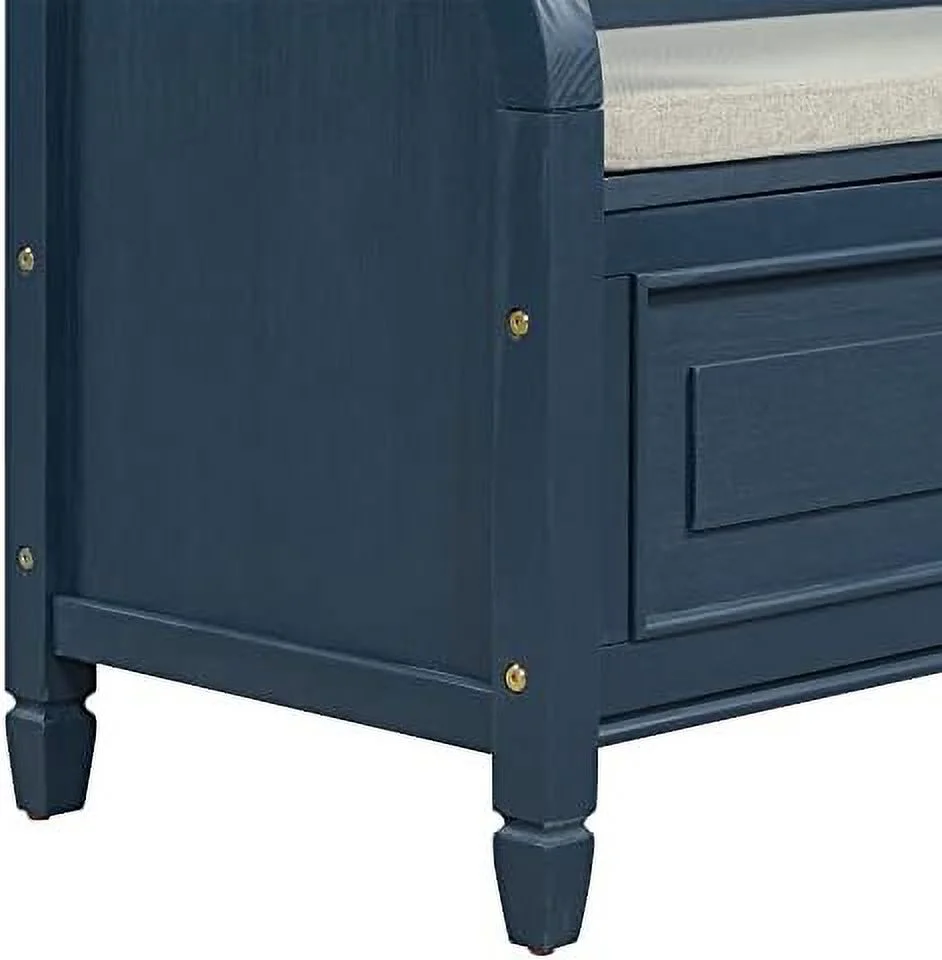 HJZUINIUNIU Rustic Entry  Bench with Hidden Compartments and Removable Cushion  Wooden Entryway Hallway Foyer Shoe Bench Bedroom End of Bed Bench  250lbs Weight Capacity (Antique Navy)