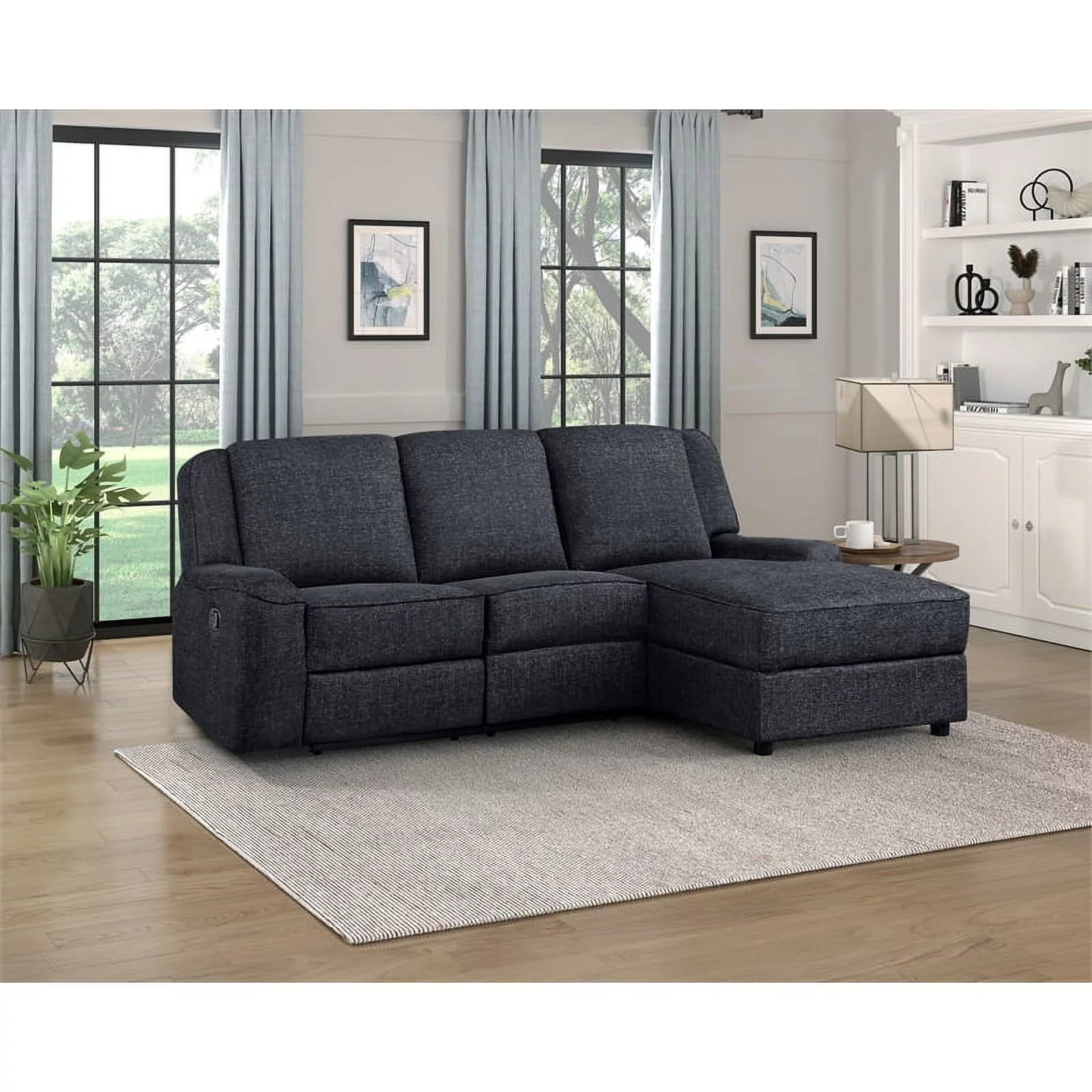 Lexicon Monterey 2-Piece Chenille Reclining Sectional with Right Chaise in Ebony