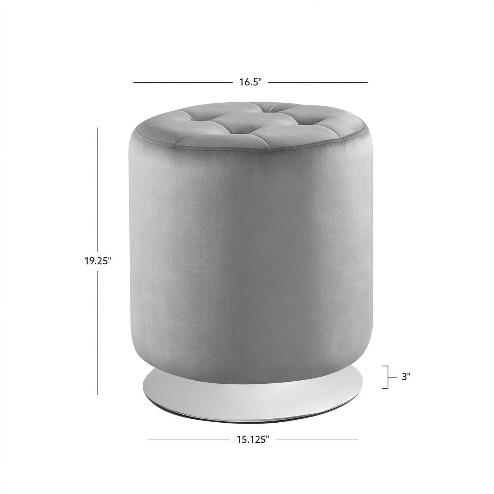 Linon Odin Round Faux Leather Swivel Ottoman in Gray