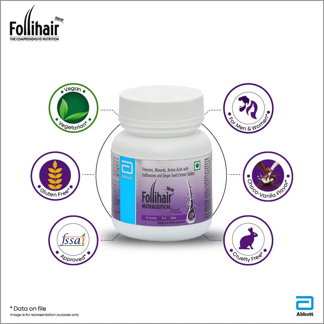 Follihair New Abbott New Biotin With Vitamins (30 Tablets) Pack of 2