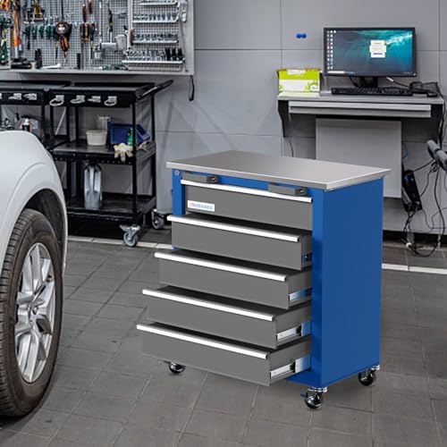 7-Drawer Rolling Toolbox,Tool Box with 360° Lockable Wheels and Padded Feet,Tool Chest with Keyed Locking System and Drawer Liners,can be Combined Storage System with Tool Chest