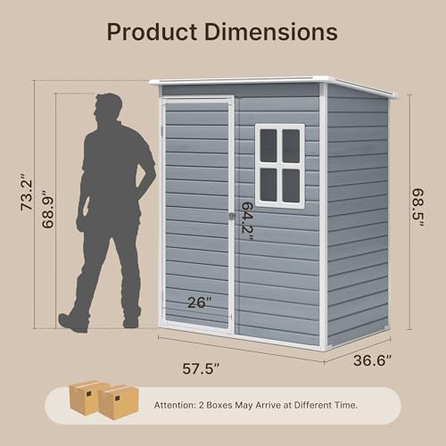 Gizoon 6x4 FT Outdoor Storage Shed with Floor, Resin Garden Tool Shed with Lockable Doors, Window, Vents, Reinforced Steel Frame, Waterproof Plastic Storage Sheds for Backyard, Patio, Lawn