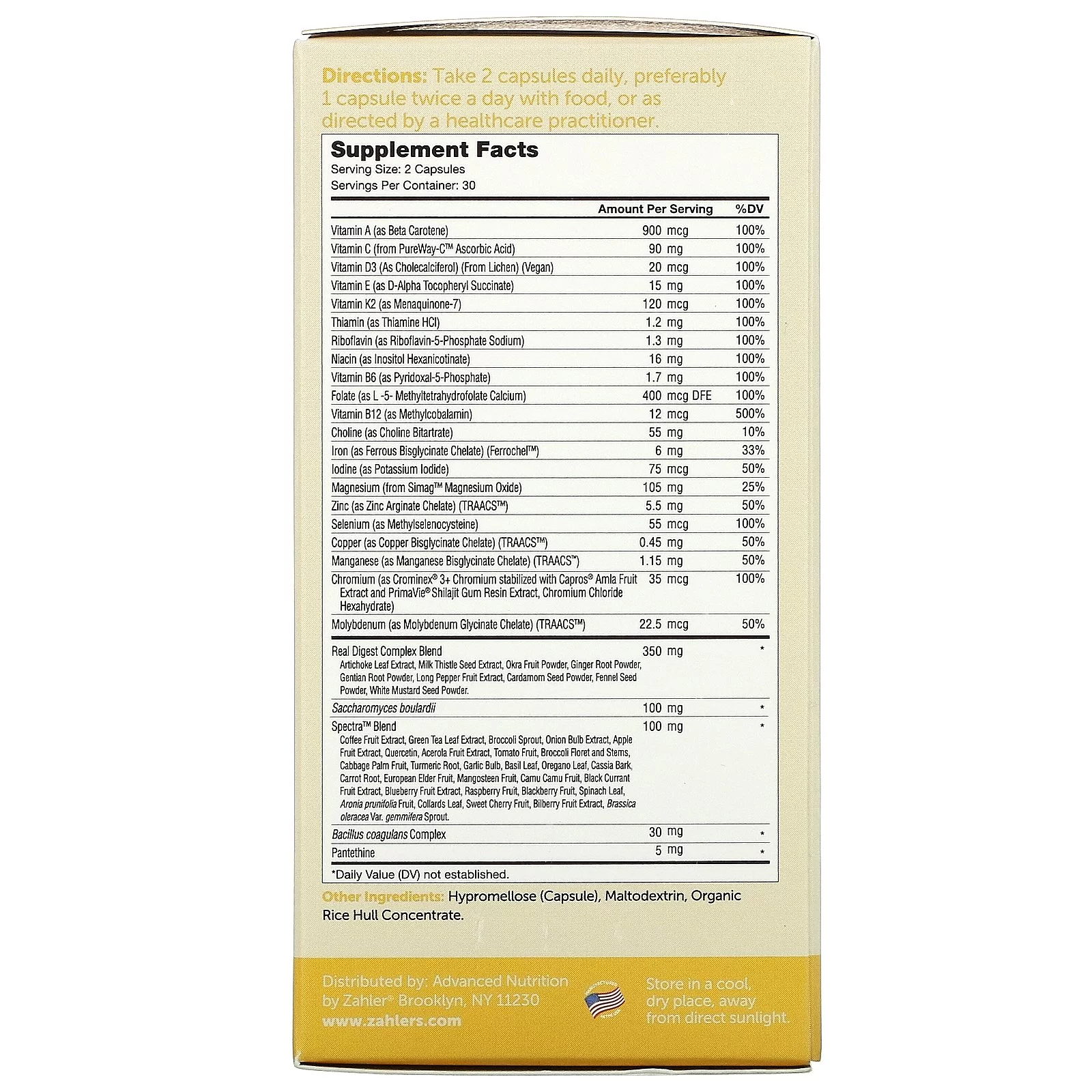 Multivitamin Digestion, Daily Multi + Gut Health Support With Digest Complex & Probiotics, 60 Capsules, Zahler