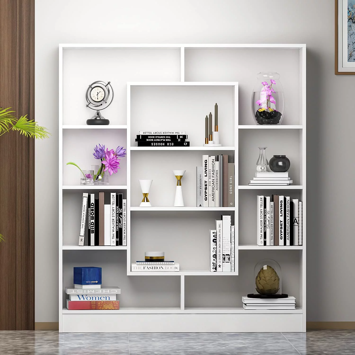 sell well Venus Bookcase - Room Divider - Free Standing Shelving Unit for Living Room or Office in a Modern Design (White/White)