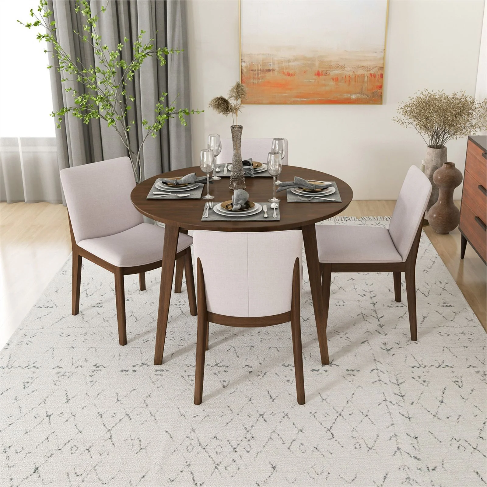 Cassie Modern Solid Wood Dining Table and 4 Chair Set