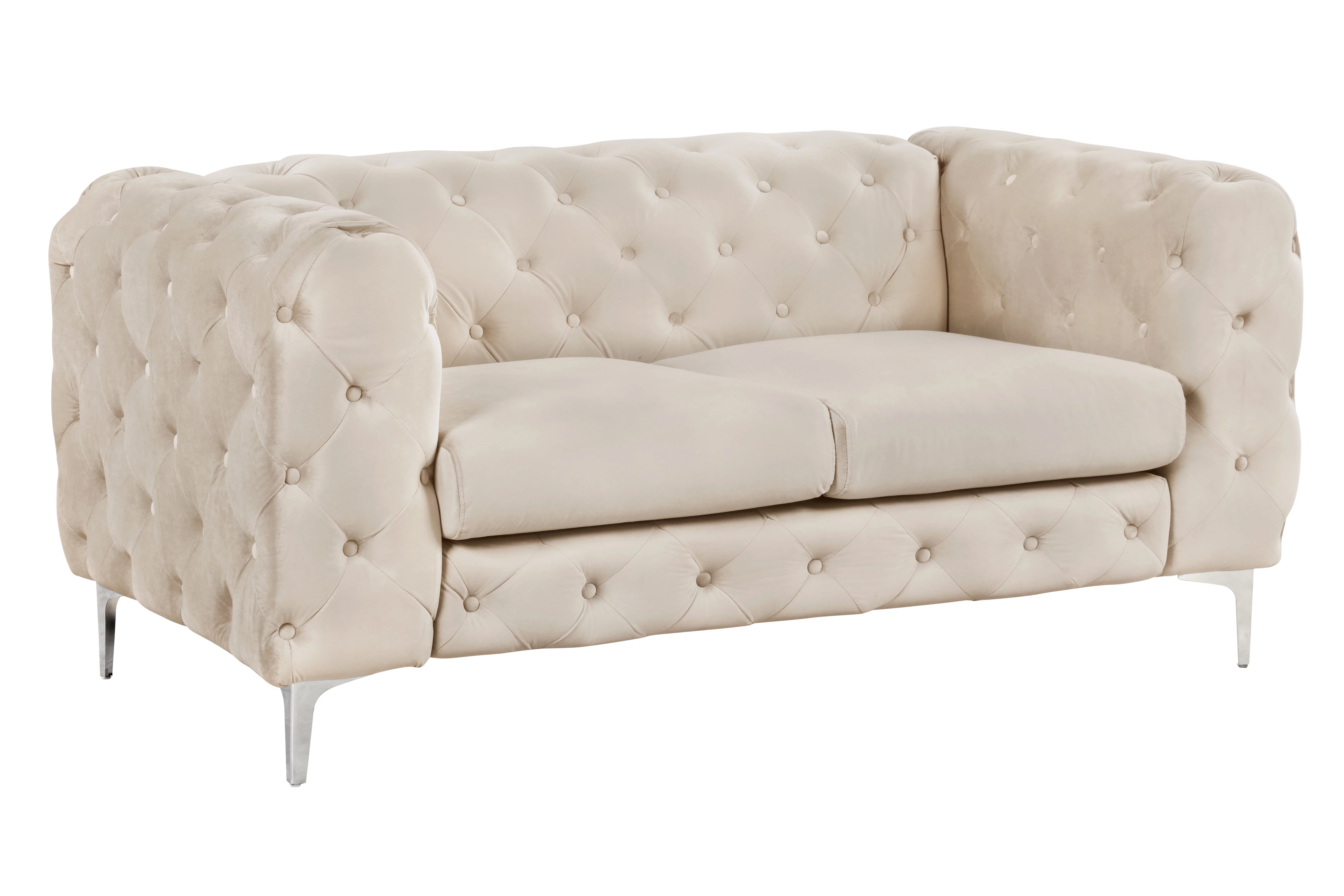Denver 2 Piece Button Tufted Beige Velvet Fabric Living room Set - Sofa and Loveseat