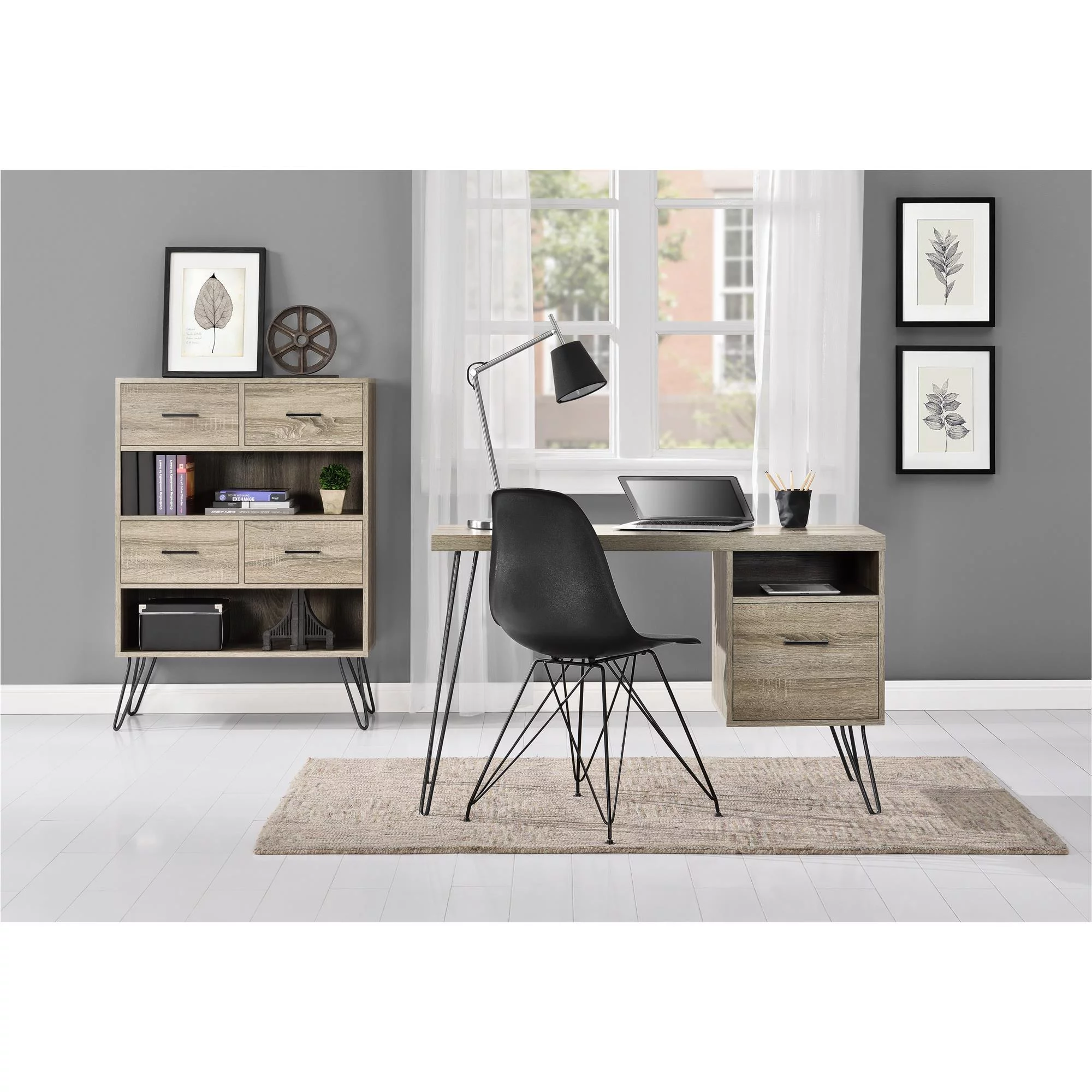 Ameriwood Home Landon Bookcase with Bins, Sonoma Oak/Gunmetal Gray