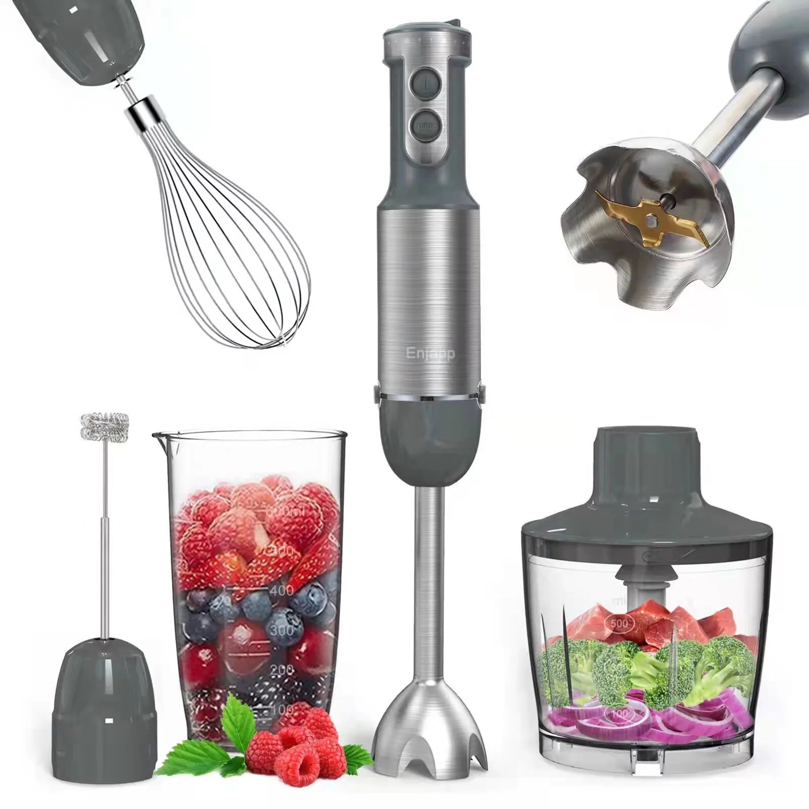 Meterk 5-in-1 Multifunctional Handheld Stick Blender with Whisk 6 Adjustable Speeds for Kitchen
