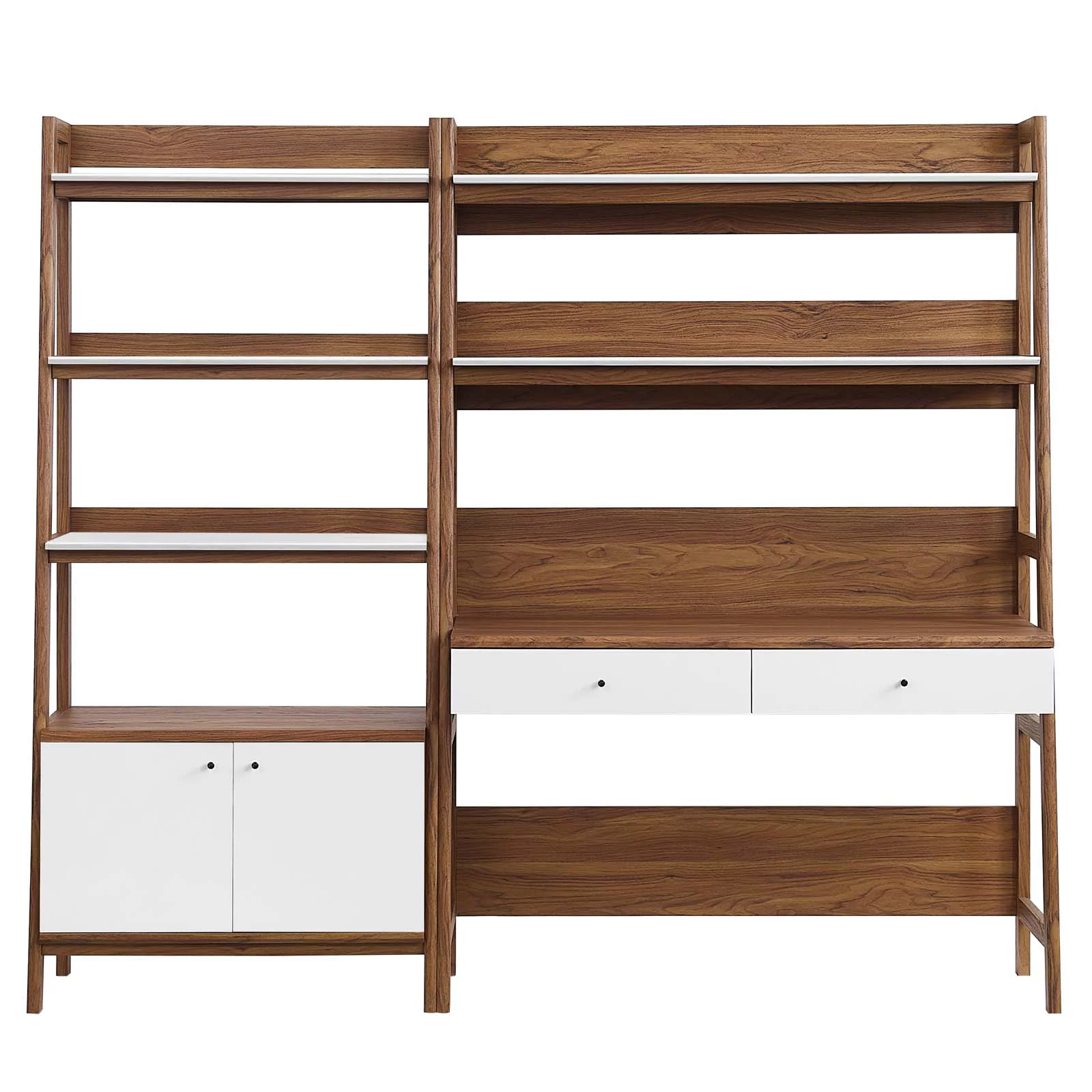 Modway Bixby 2-Piece Wood Office Desk and Bookshelf in Walnut White