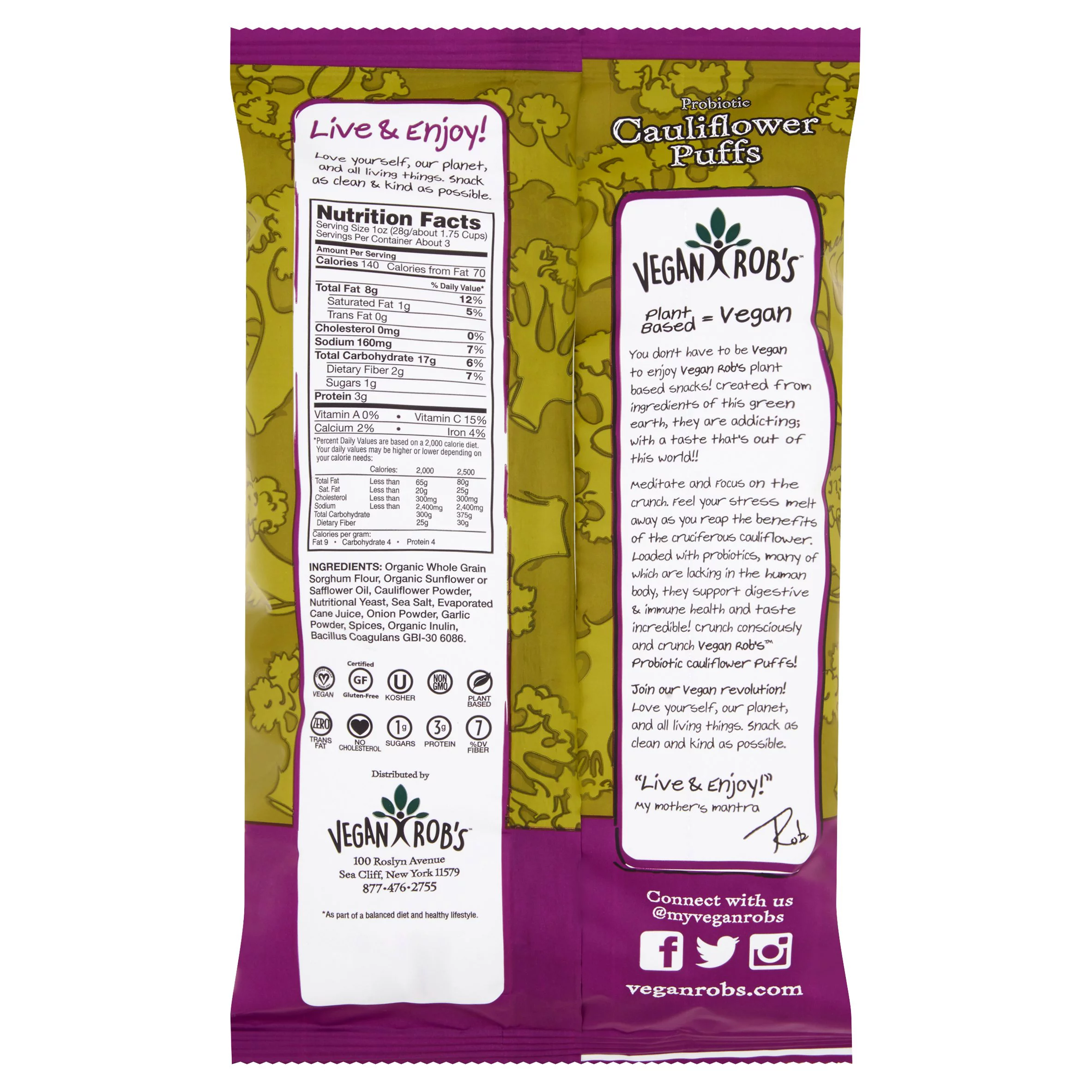 Veganrobs Puffs Cauliflowr Probiotc,3.5 Oz (Pack Of 12)