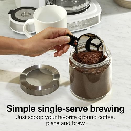 Hamilton Beach 49933 2-Way 12 Cup Programmable Drip Coffee Maker & Single Serve Machine, Glass Carafe, Auto Pause and Pour, White